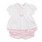 Mintini Baby Girl White and Pale Pink Top and Bloomer Set